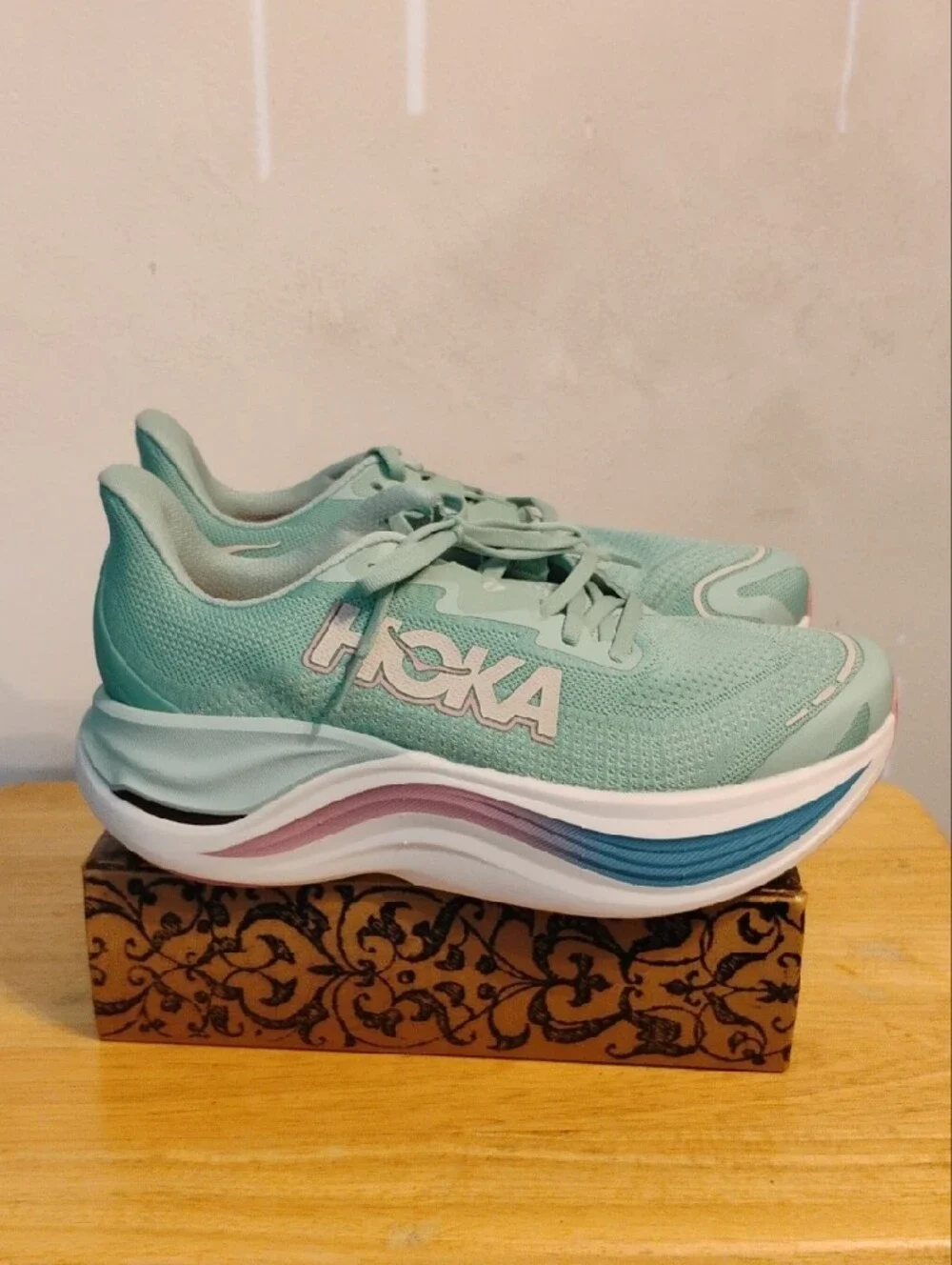 Hoka Women's Mint Green and Pink Athletic Shoes